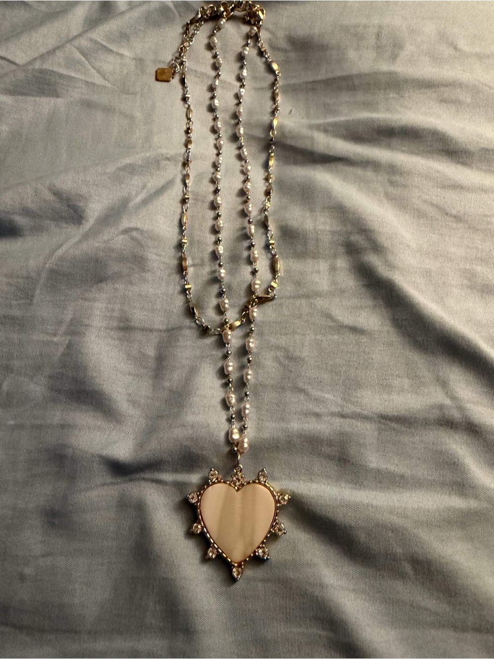 Parklane Gold Heart Pendant Necklace with Cream Inlay